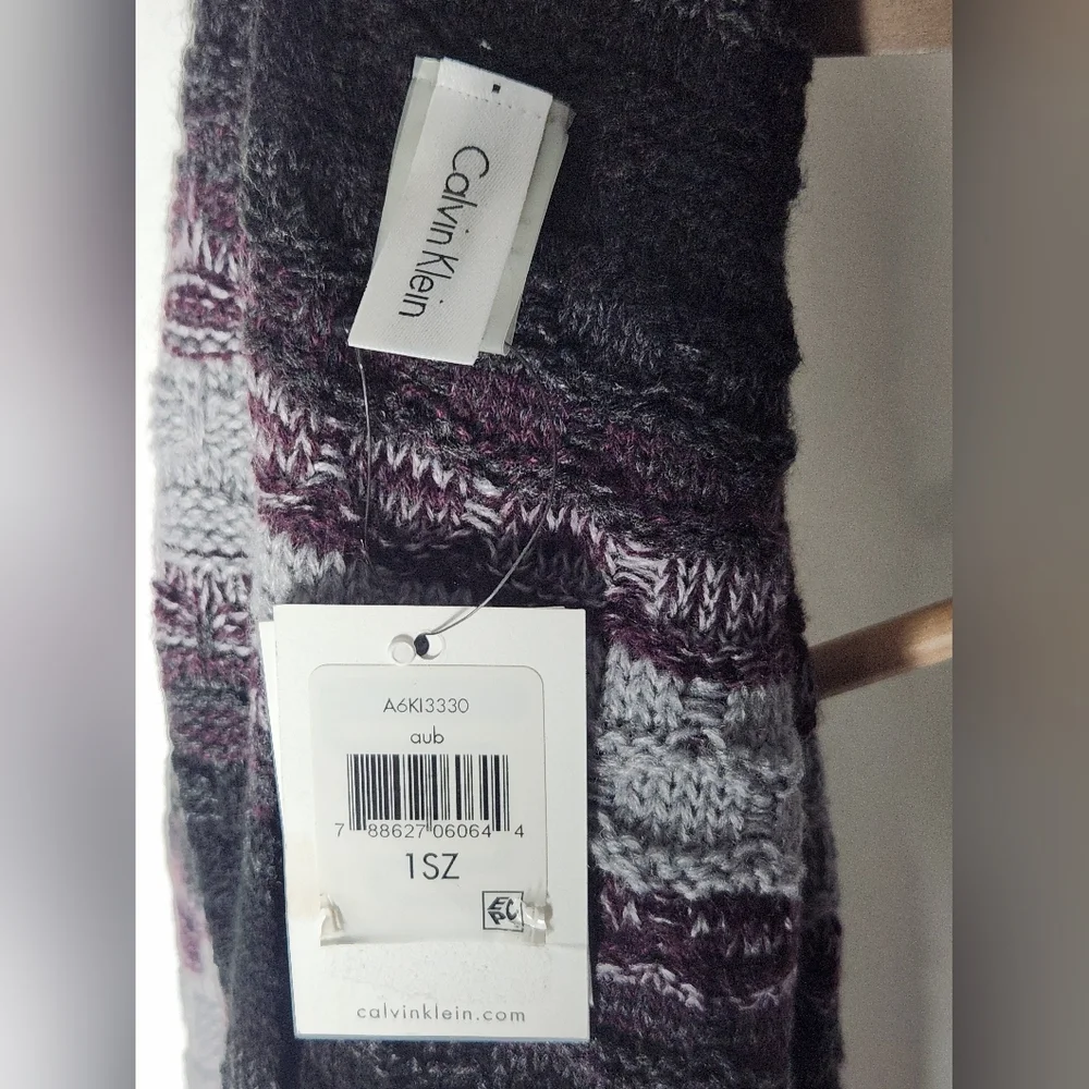 Calvin Klein Striped Knit Chunky Infinity Scarf Purple Gray NWT
